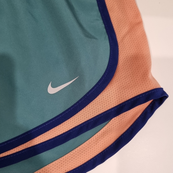 NIKE Running Gym Shorts, Size Medium, Teal & Orange with Navy Trim - Picture 6 of 10